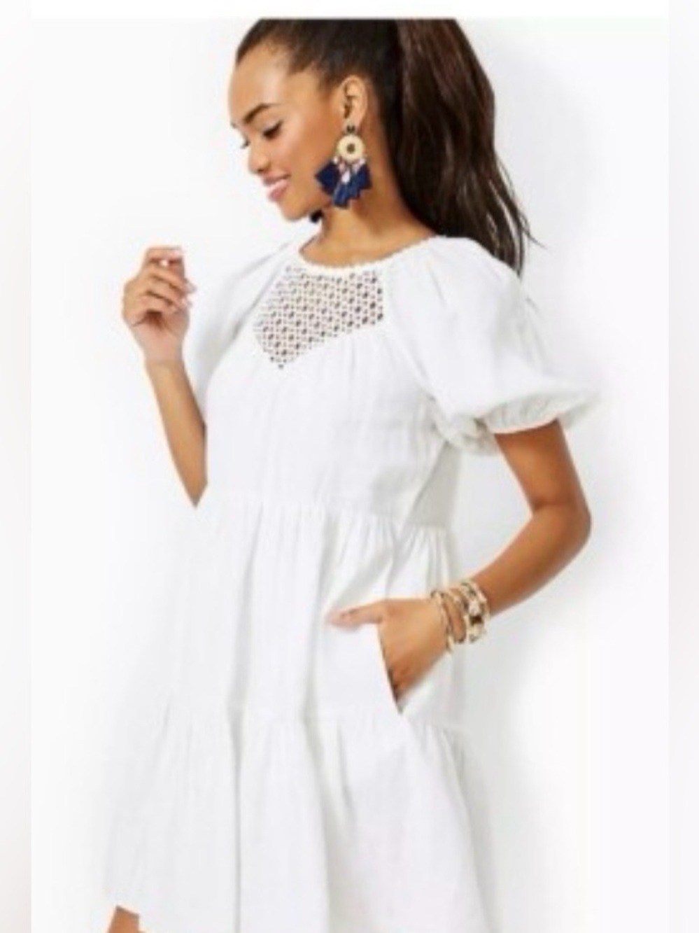 Lilly Pulitzer Charlet  short sleeve white linen dress. Size 14